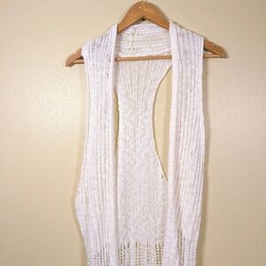 Proof Women's Medium Duster Sweater White Boho Sleeveless Open Front Lagenlook